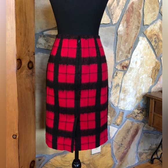 TALBOTS Plaid Windowpane Wool Blend Lined Pencil Skirt Red Black (4) - Picture 5 of 14